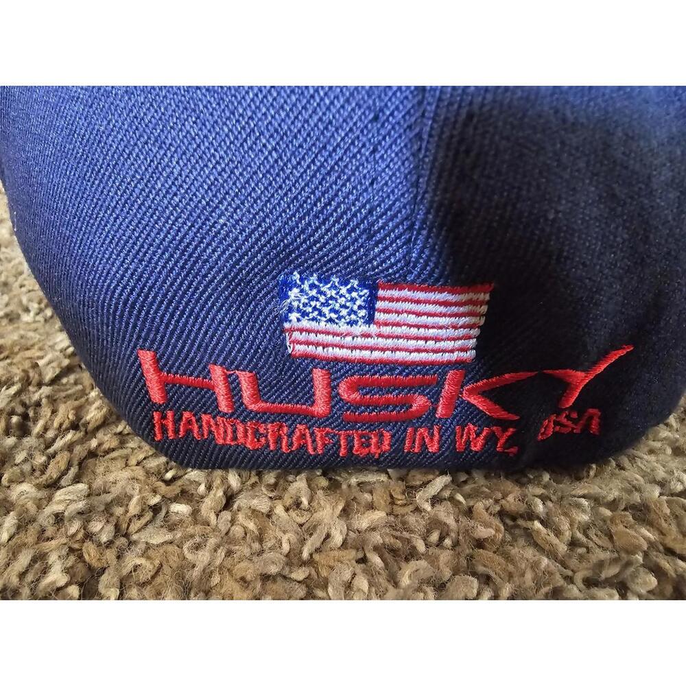 HUSKY plane handcrafted WY USA L-XL Yupoong Flexfit hat Blue - Picture 5 of 8